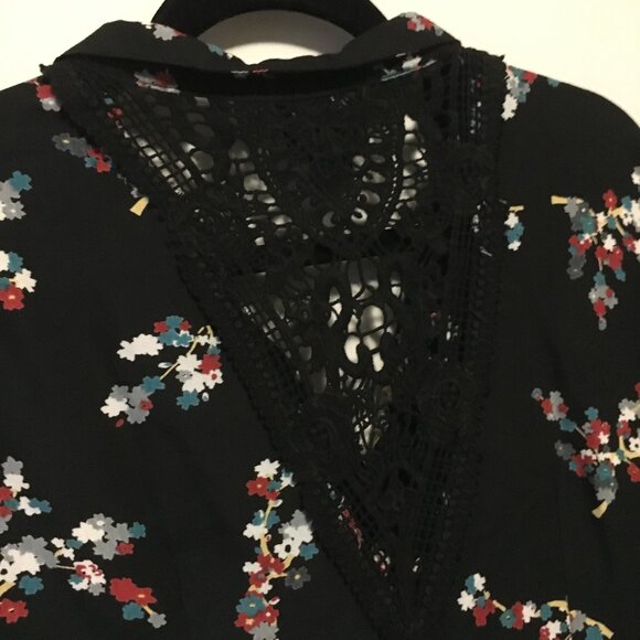 Whimsical Black Crochet Button Down Rayon A-Line Dress - Picture 7 of 16